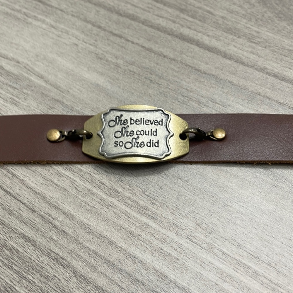 Inspirational Cuff Bracelet Brown Gold Silver